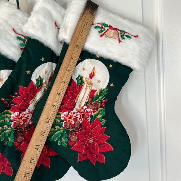 Christmas candle stick Poinsettia Stocking with bell on top of white 6 total - Picture 3 of 5